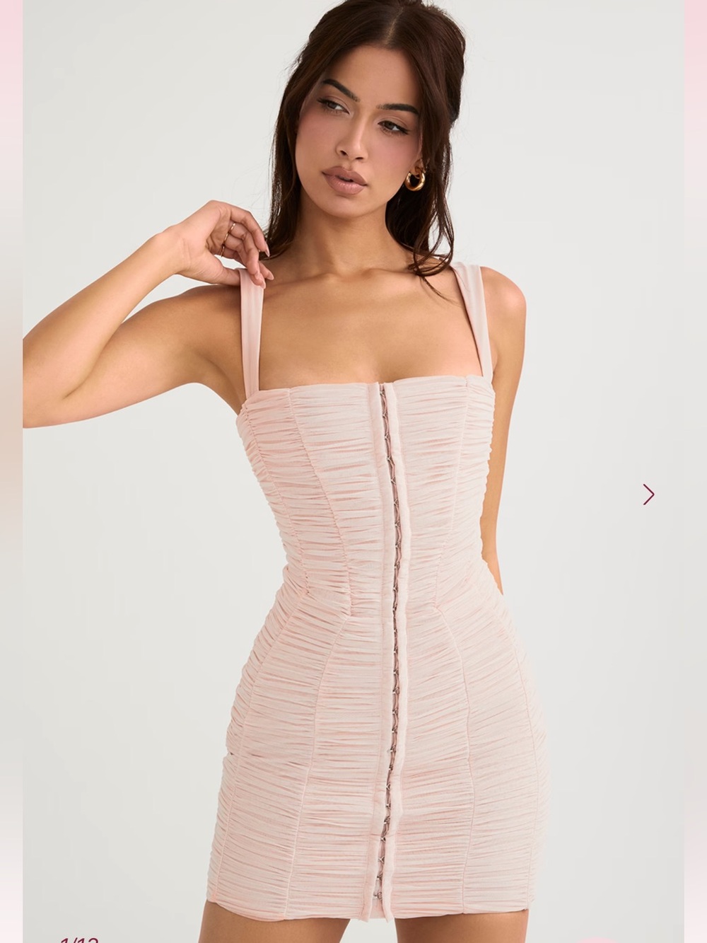 House of CB Cate Crystal Blush Ruched Corset Mini Dress M NWT
